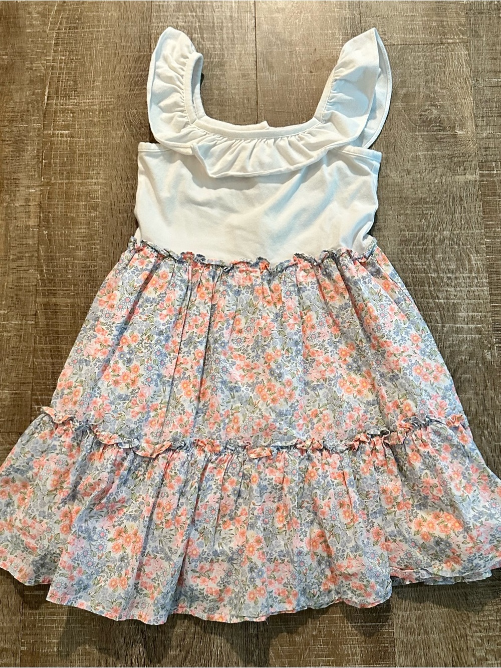 Janie and Jack White Ruffle Tank Dress with Pastel Floral Skirt